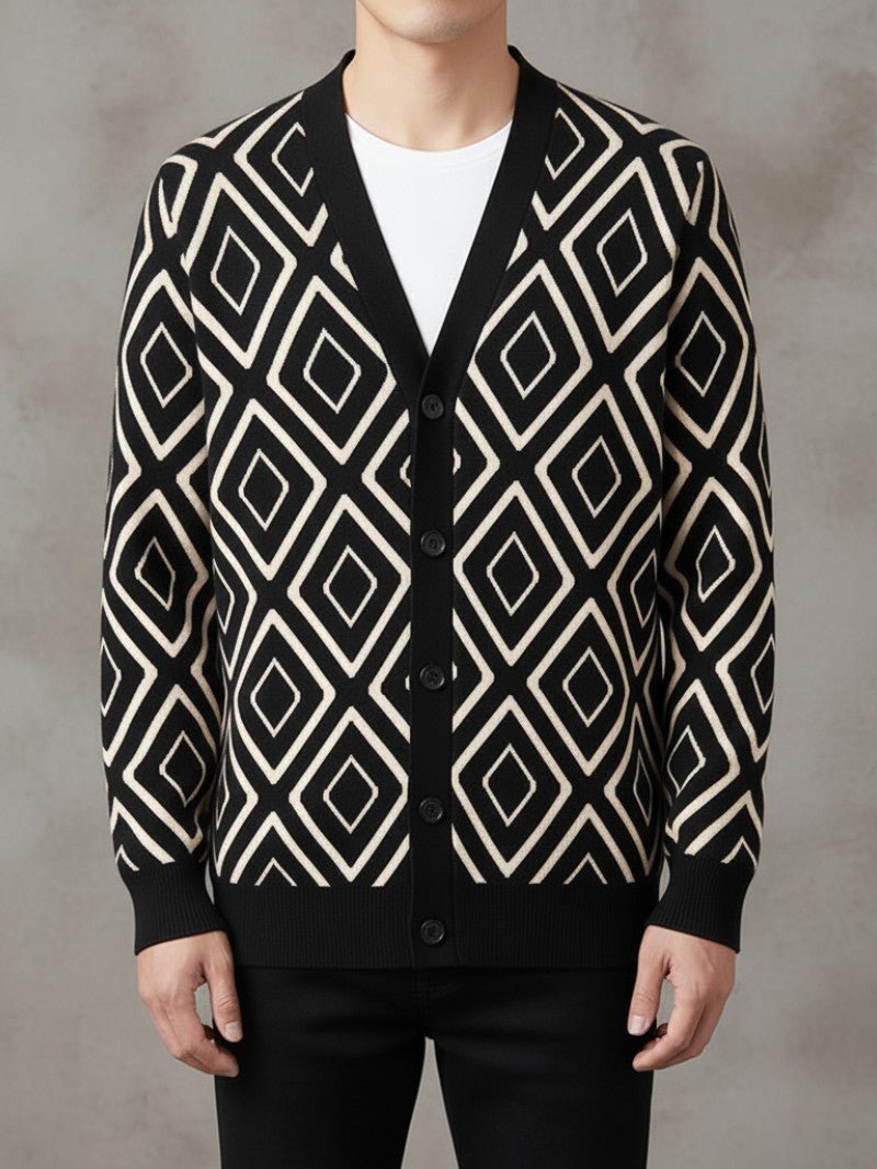 Men’s Jacquard Knit Cardigan - Men Knit Cardigan - Wild Eye Vision