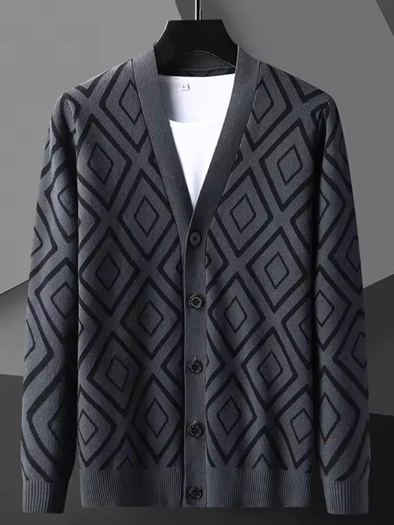 Men’s Jacquard Knit Cardigan - Men Knit Cardigan - Wild Eye Vision