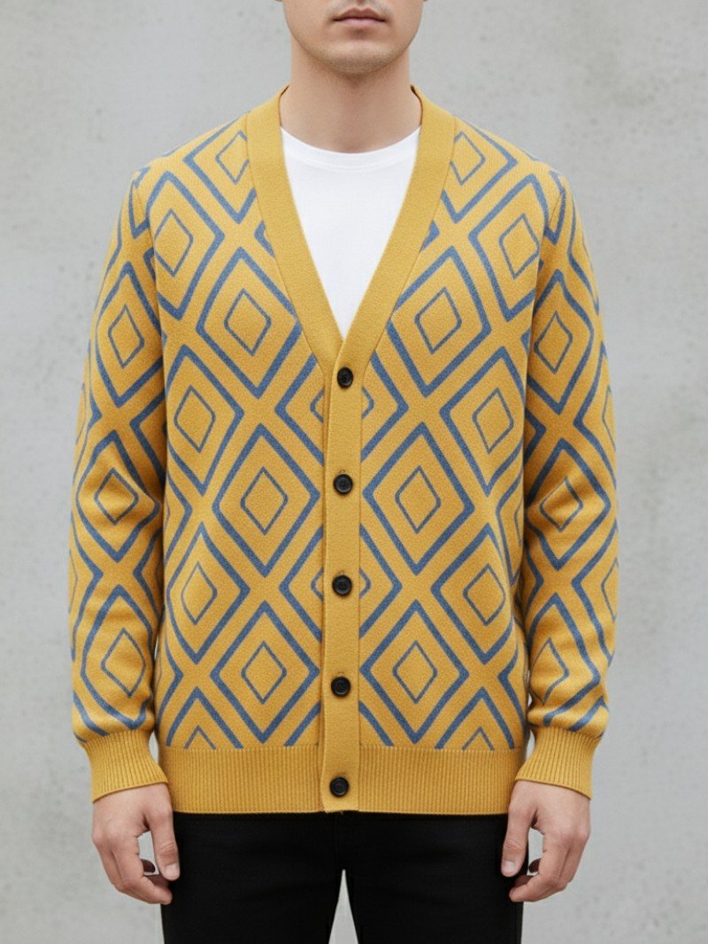 Men’s Jacquard Knit Cardigan - Men Knit Cardigan - Wild Eye Vision