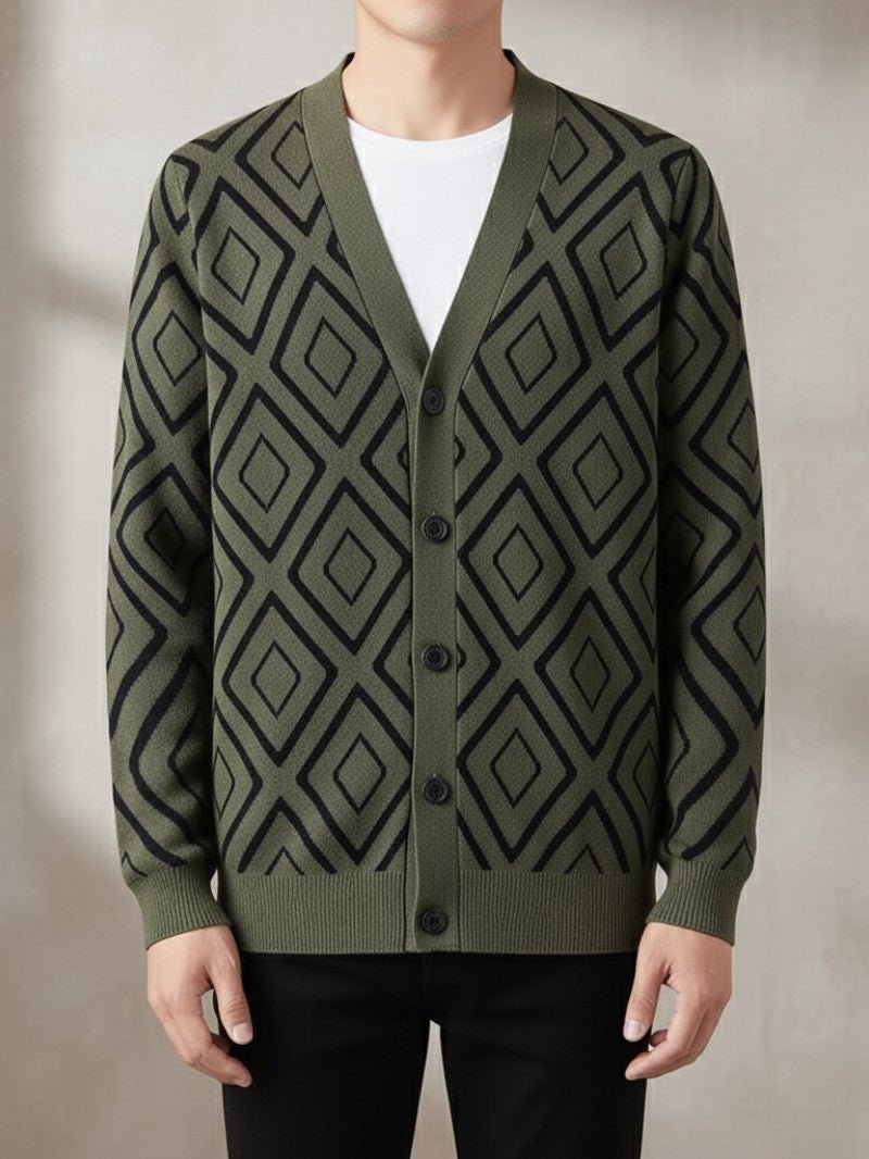 Men’s Jacquard Knit Cardigan - Men Knit Cardigan - Wild Eye Vision