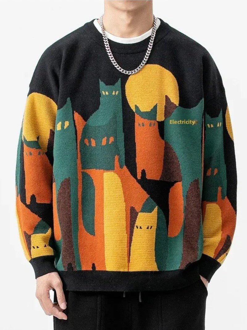 Men’s Oversized Pattern Knit Sweater - Men Jumper - Wild Eye Vision