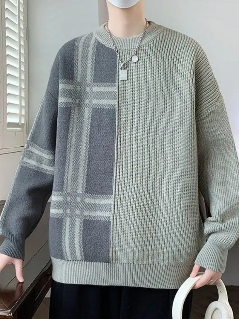 Men’s Patchwork Crew Neck Jumper - Men Jumper - Wild Eye Vision