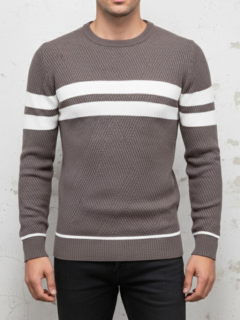 Men’s Striped Crew Neck Knitted Jumper - Men Knitted Jumper - Wild Eye Vision