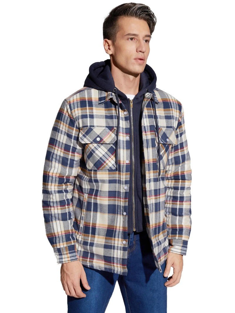 Men’s Warm Plaid Hooded Jacket - Men's Coat - Wild Eye Vision