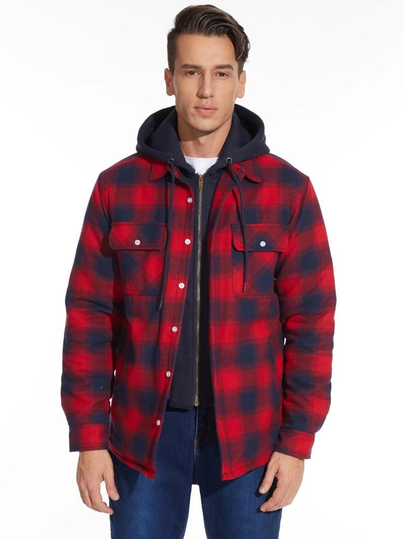 Men’s Warm Plaid Hooded Jacket - Men's Coat - Wild Eye Vision