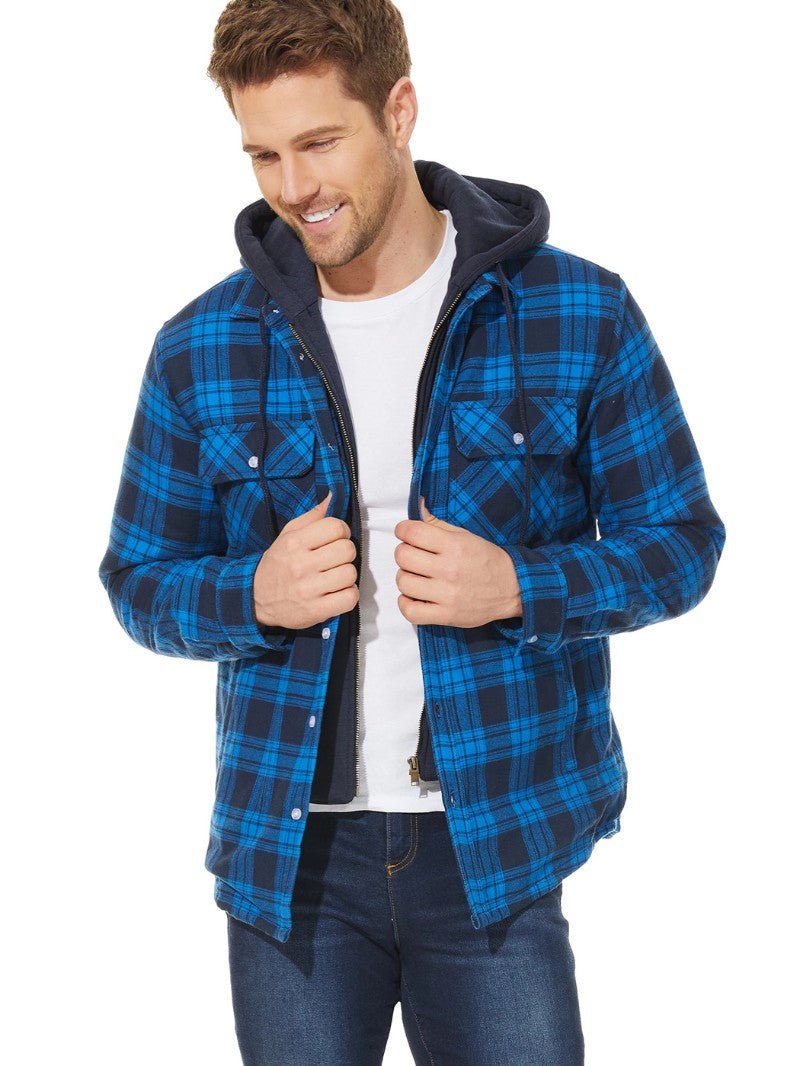 Men’s Warm Plaid Hooded Jacket - Men's Coat - Wild Eye Vision