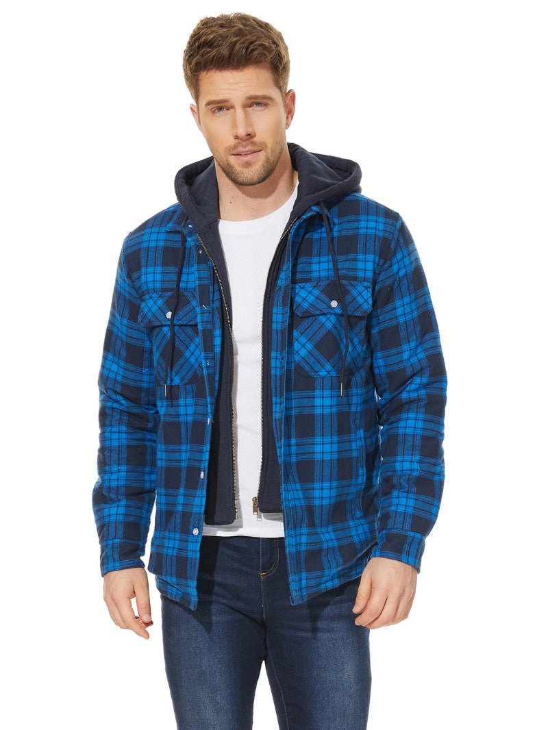 Men’s Warm Plaid Hooded Jacket - Men's Coat - Wild Eye Vision