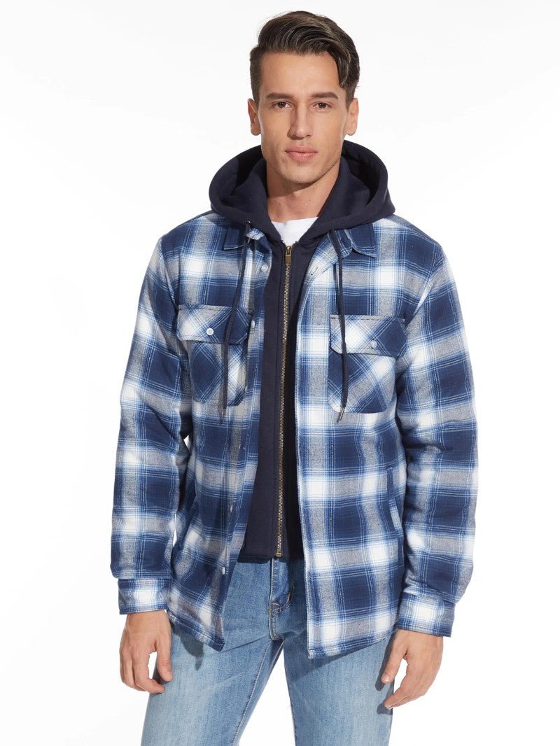 Men’s Warm Plaid Hooded Jacket - Men's Coat - Wild Eye Vision