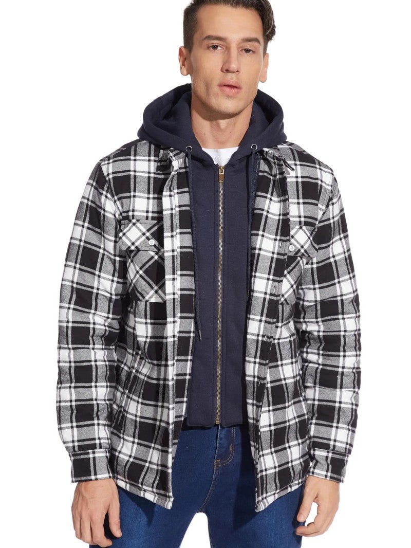 Men’s Warm Plaid Hooded Jacket - Men's Coat - Wild Eye Vision