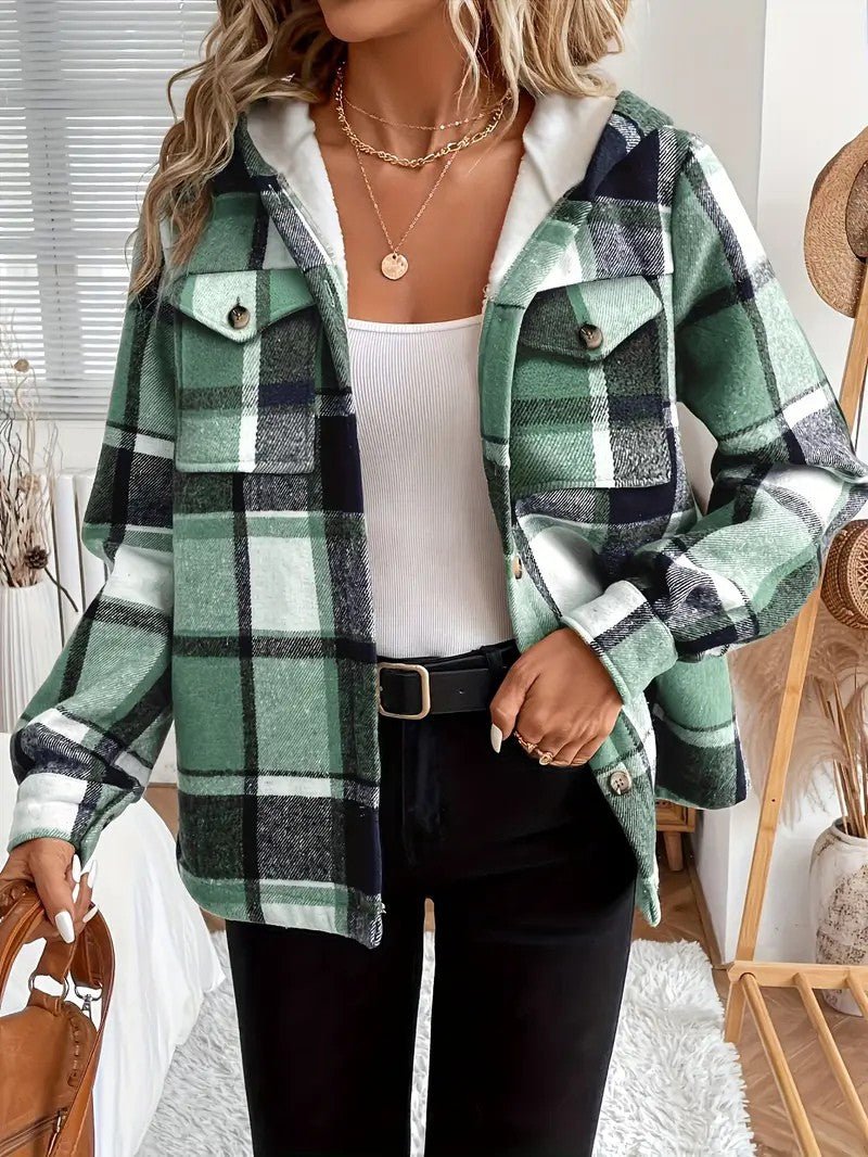Plaid Hooded Fleece - Lined Shirt Jacket - Women's Winter Jacket - Wild Eye Vision