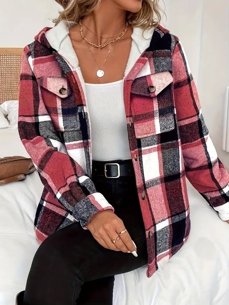 Plaid Hooded Fleece - Lined Shirt Jacket - Women's Winter Jacket - Wild Eye Vision