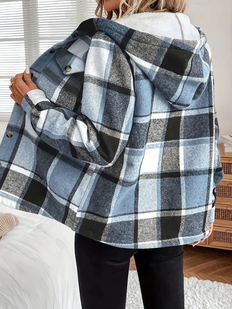 Plaid Hooded Fleece - Lined Shirt Jacket - Women's Winter Jacket - Wild Eye Vision