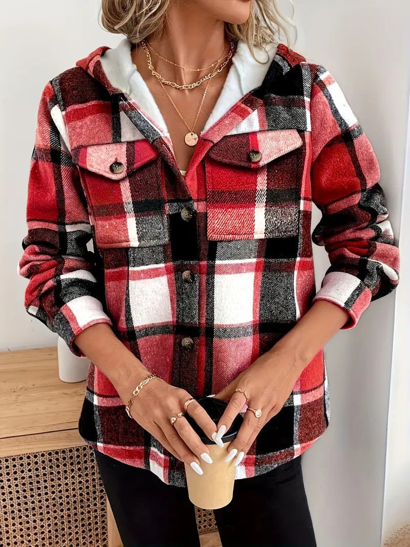 Plaid Hooded Fleece - Lined Shirt Jacket - Women's Winter Jacket - Wild Eye Vision