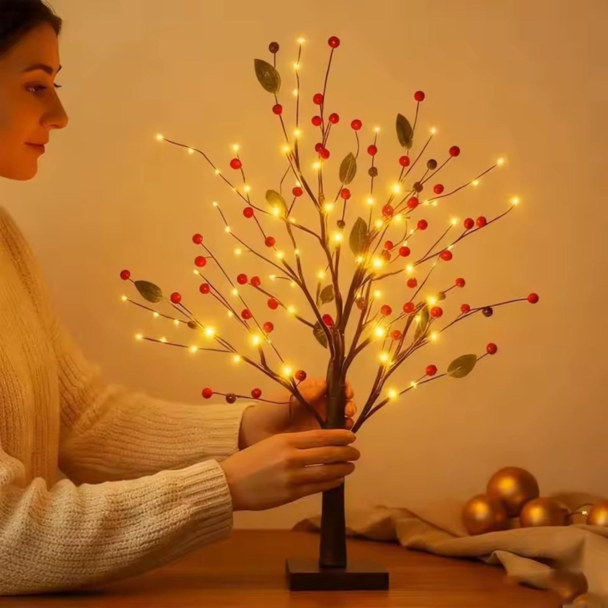 Red Berry Light Tree Decor - Table Lamp - Wild Eye Vision