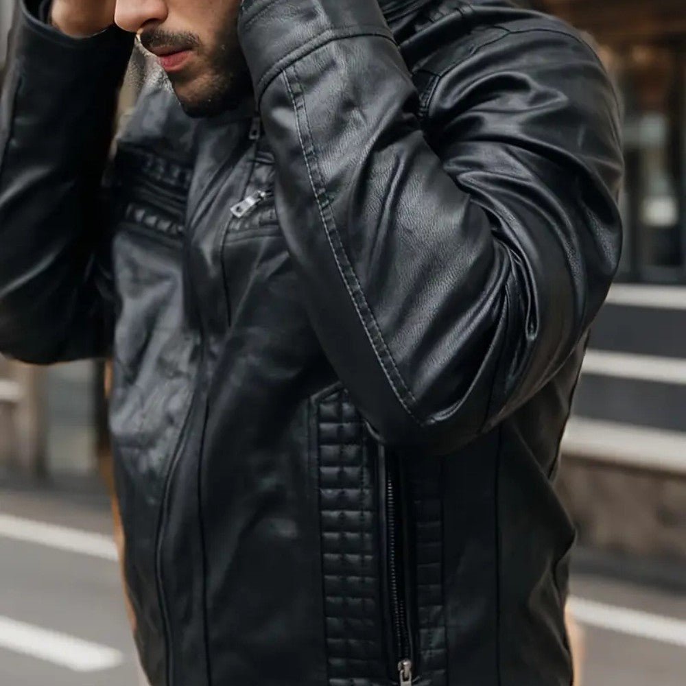 Retro Hooded Biker Jacket - Men's Leather Jacket - Wild Eye Vision