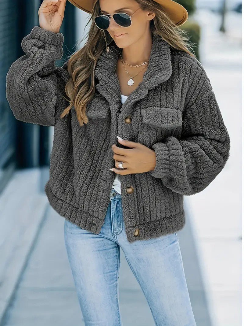 Soft Faux Fur Button Trucker Jacket - Women's Winter Jacket - Wild Eye Vision