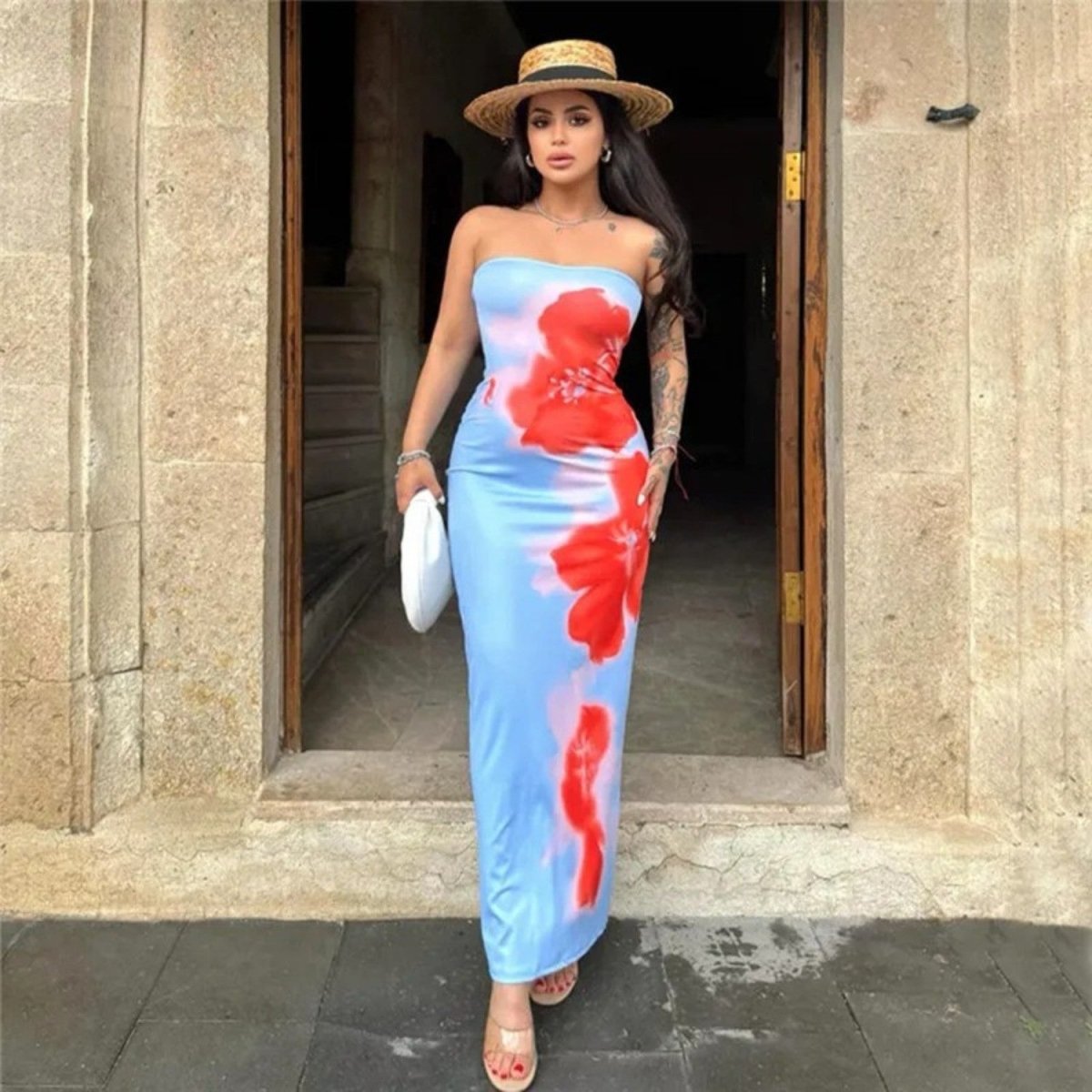 Strapless Printed Summer Maxi Dress - Maxi Dress - Wild Eye Vision