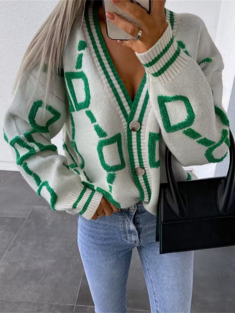 V - Neck Color Block Knit Cardigan - Women Knit Cardigan - Wild Eye Vision