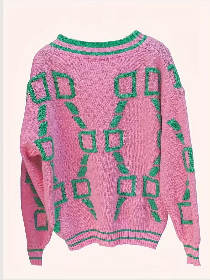 V - Neck Color Block Knit Cardigan - Women Knit Cardigan - Wild Eye Vision