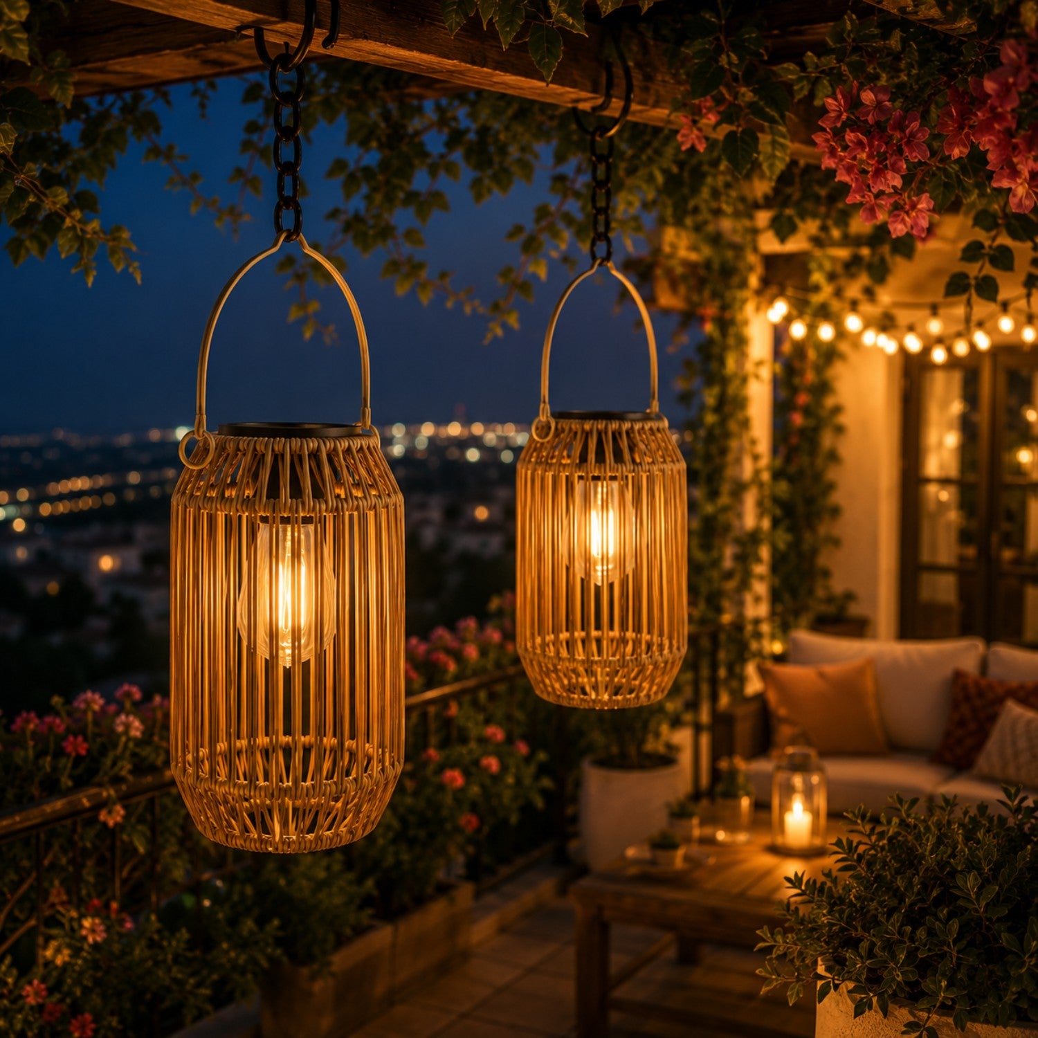 Solar Hanging Rattan Lantern Light