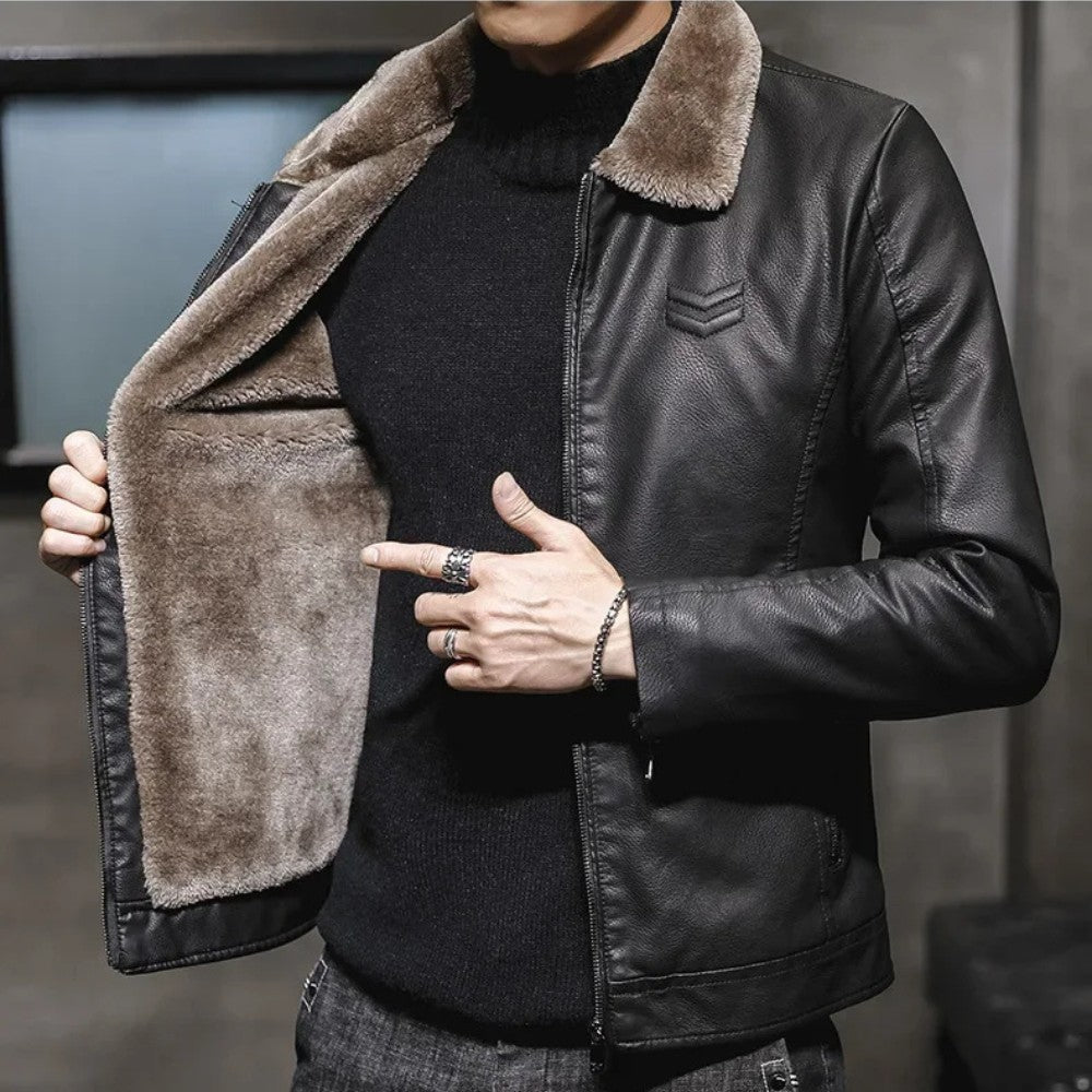 Winter Leather Jacket with Fur Collar - Men's Leather Jacket - Wild Eye Vision
