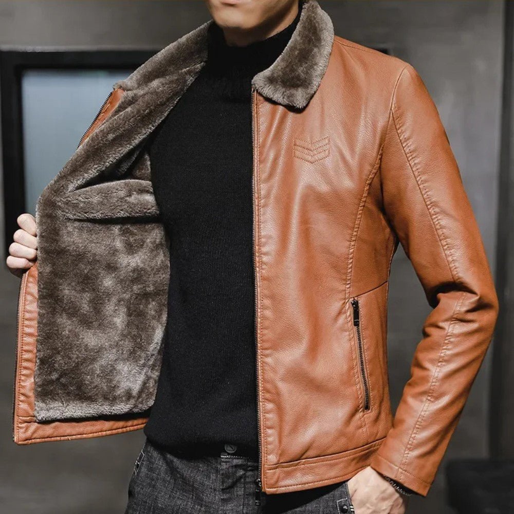 Winter Leather Jacket with Fur Collar - Men's Leather Jacket - Wild Eye Vision