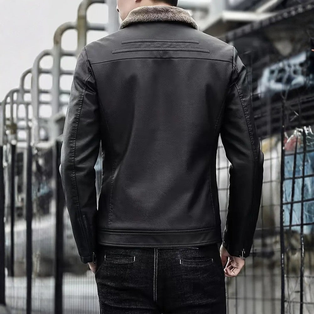 Winter Leather Jacket with Fur Collar - Men's Leather Jacket - Wild Eye Vision