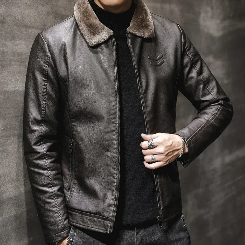 Winter Leather Jacket with Fur Collar - Men's Leather Jacket - Wild Eye Vision