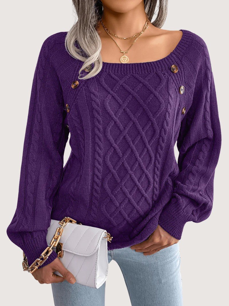 Women's Cable Knit Jumper with Button Details - Women Knitted Jumper - Wild Eye Vision