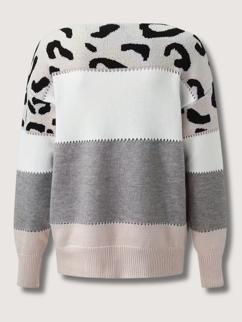 Women’s Colour Block Leopard Print Jumper - Women Jumper - Wild Eye Vision