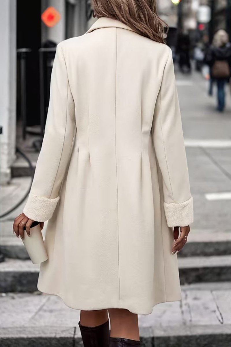 Women’s Double - Breasted Coat with Fuzzy Cuffs - Trench Coat - Wild Eye Vision