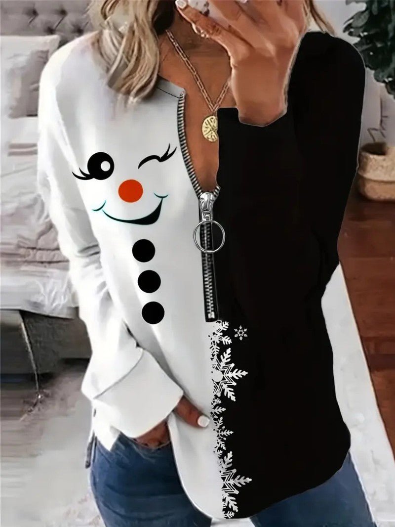 Women’s Elegant Christmas Snowman Zipper Sweatshirt - Ladies Christmas Jumpers - Wild Eye Vision