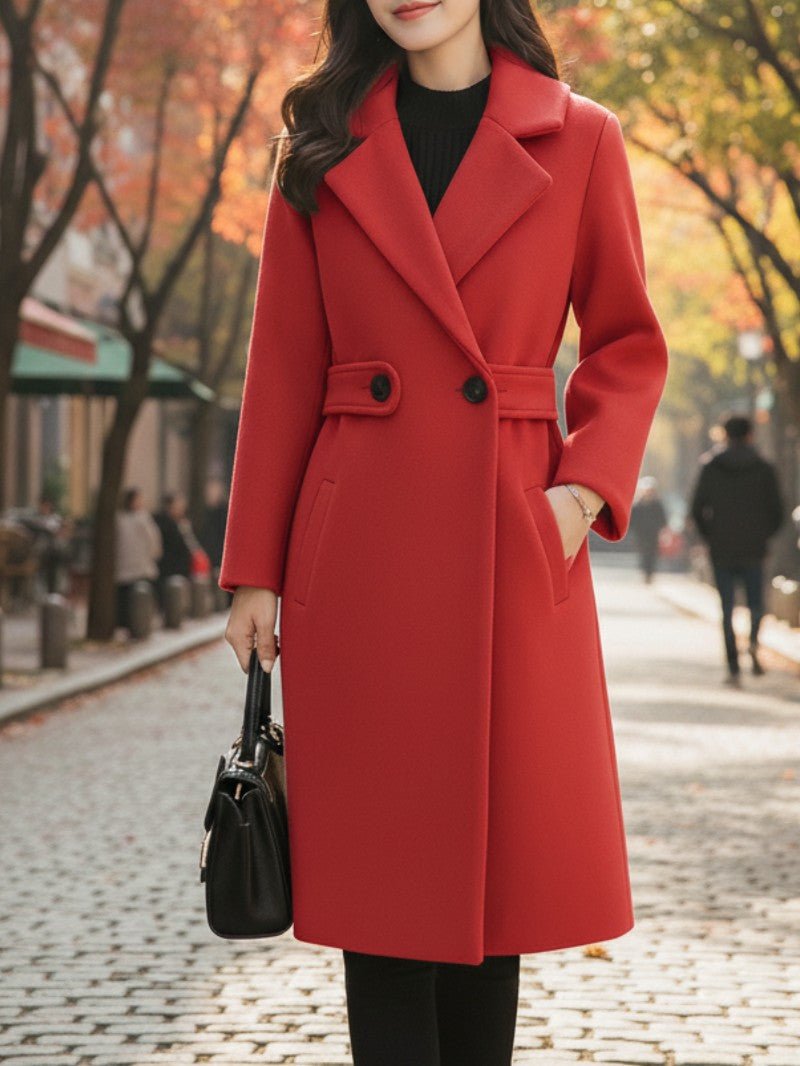 Women's Elegant Wool Belted Coat - Women's Coat - Wild Eye Vision