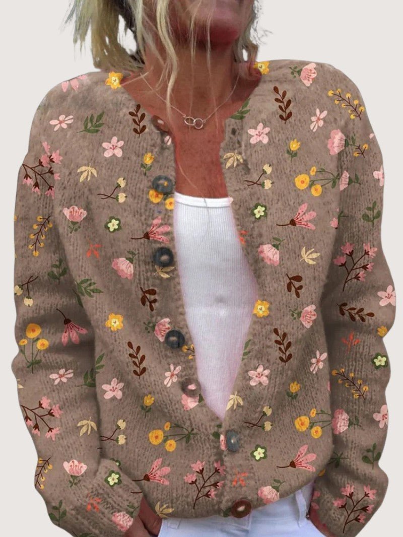 Women's Floral Crew Neck Cardigan - Women Cardigan - Wild Eye Vision