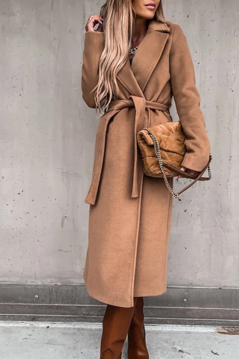 Women’s Formal Longline Coat with Waist Belt - Trench Coat - Wild Eye Vision