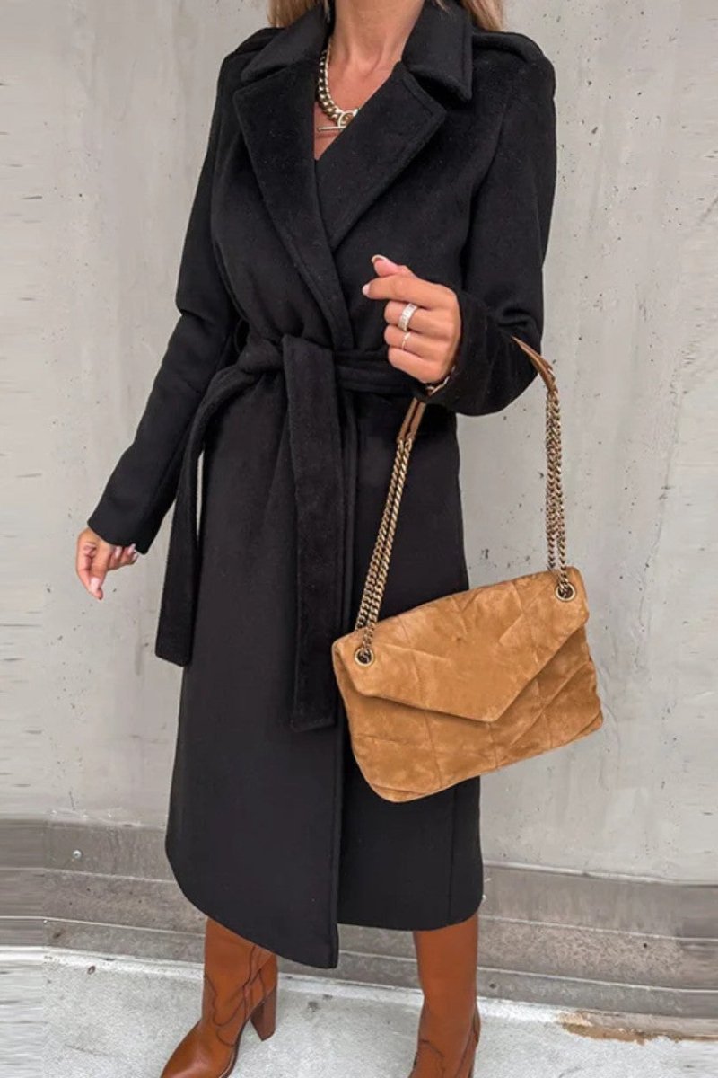 Women’s Formal Longline Coat with Waist Belt - Trench Coat - Wild Eye Vision