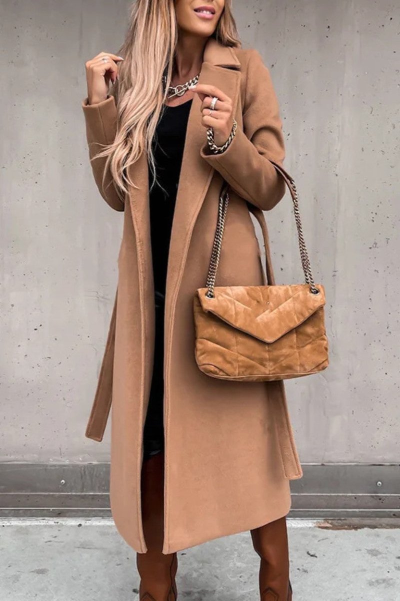 Women’s Formal Longline Coat with Waist Belt - Trench Coat - Wild Eye Vision