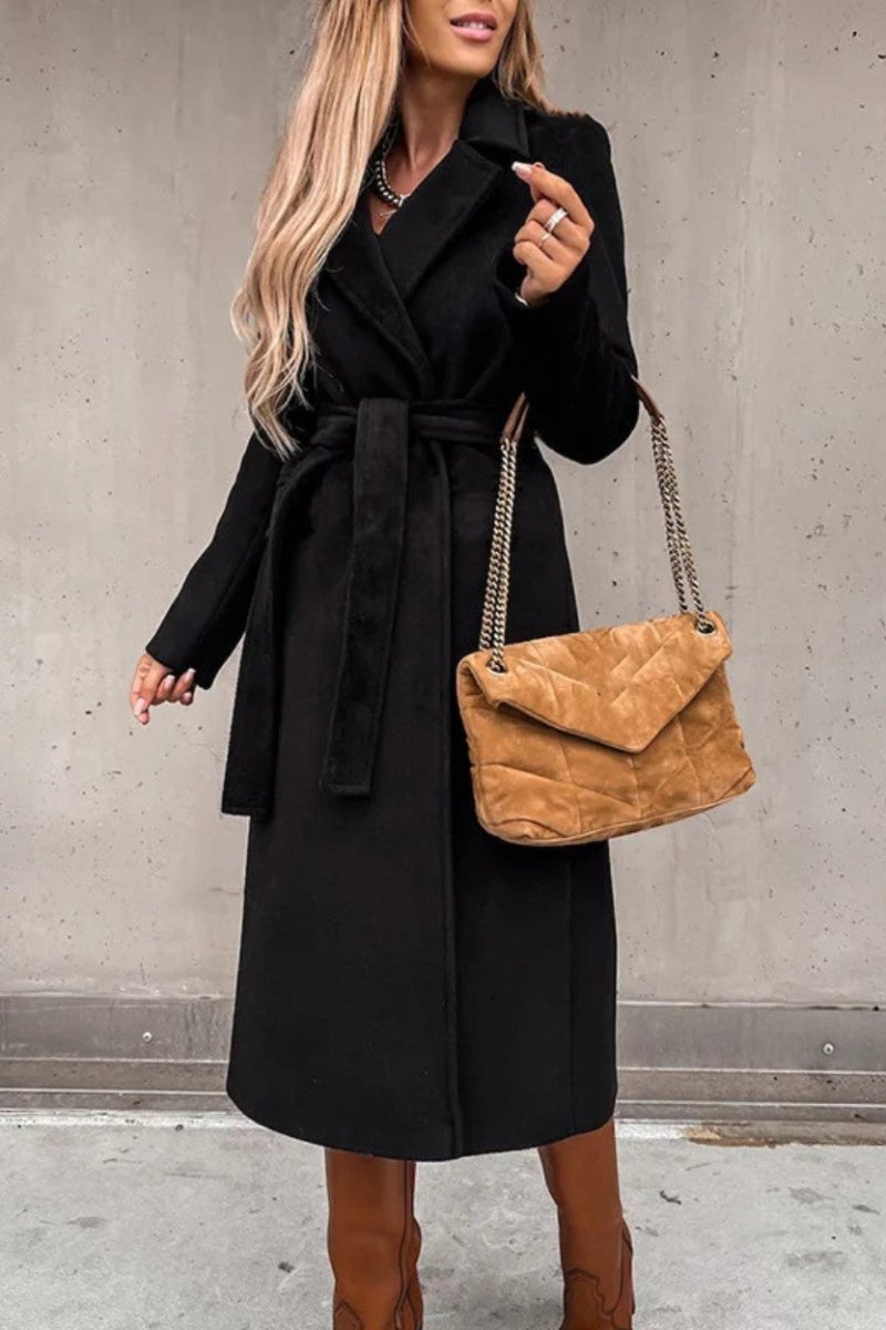 Women’s Formal Longline Coat with Waist Belt - Trench Coat - Wild Eye Vision