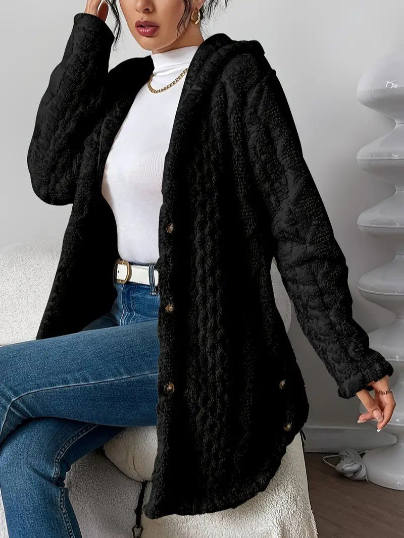 Women's Hooded Plush Cardigan Coat - Women's Coat - Wild Eye Vision