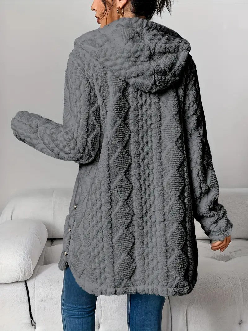 Women's Hooded Plush Cardigan Coat - Women's Coat - Wild Eye Vision