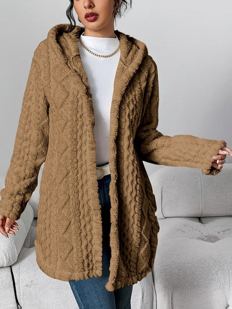 Women's Hooded Plush Cardigan Coat - Women's Coat - Wild Eye Vision