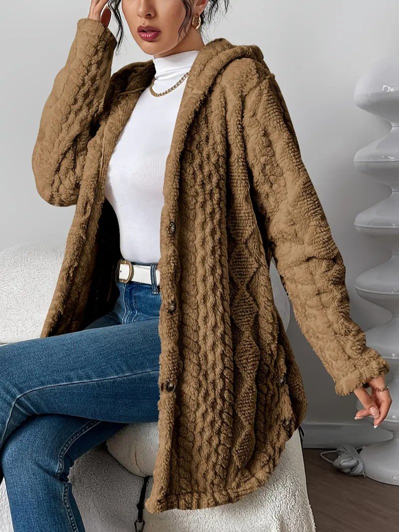 Women's Hooded Plush Cardigan Coat - Women's Coat - Wild Eye Vision