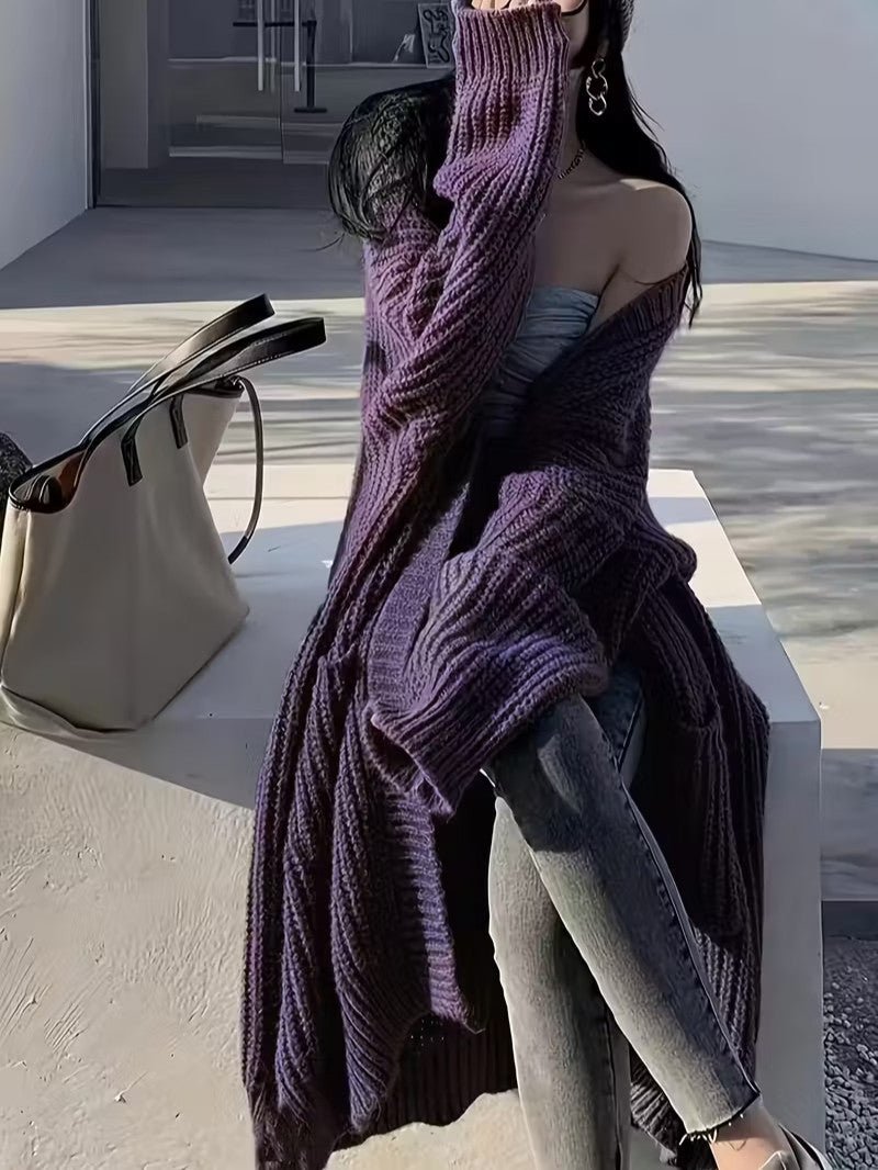 Women's Long Open Front Cardigan - Women Knit Cardigan - Wild Eye Vision