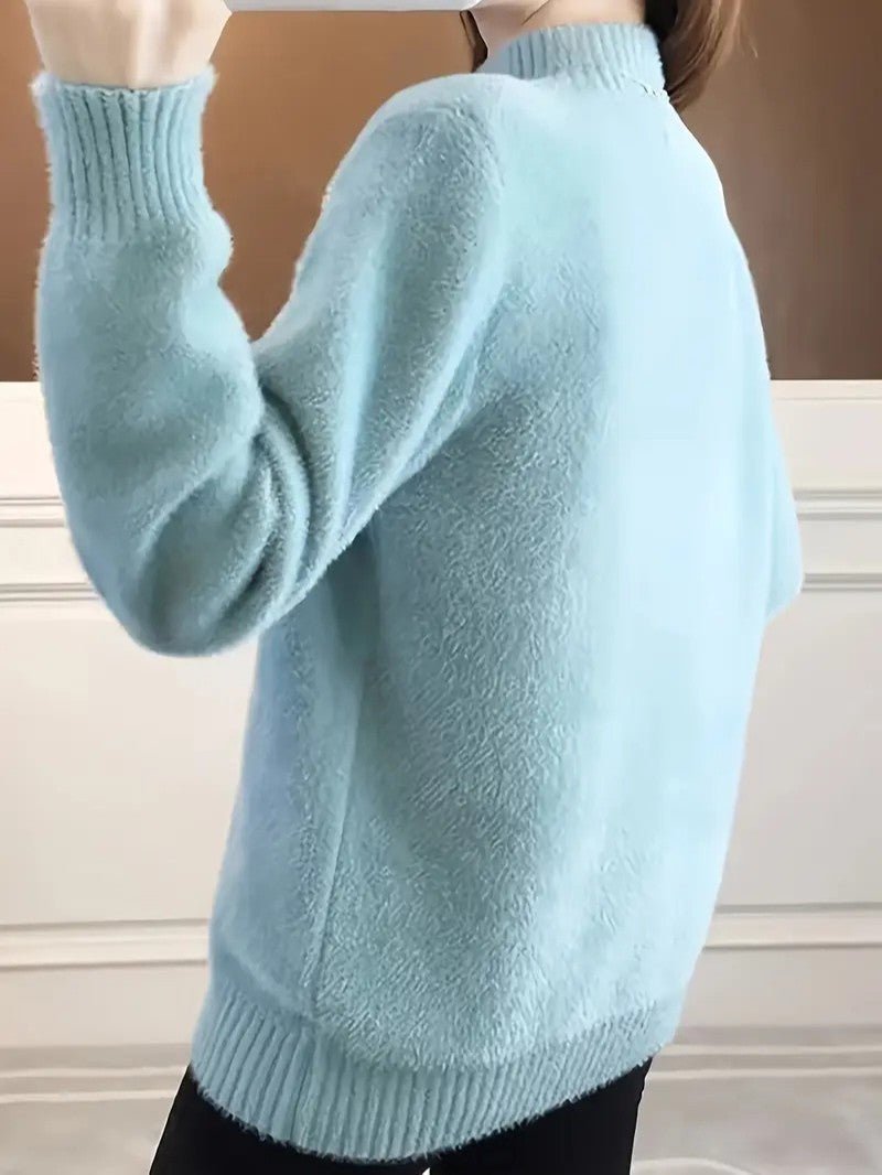 Women’s Reindeer Embroidered Half - Turtleneck Sweater - Ladies Christmas Jumpers - Wild Eye Vision