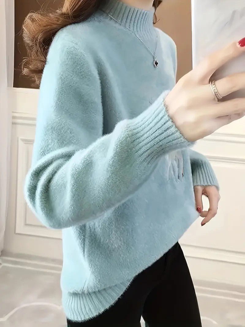 Women’s Reindeer Embroidered Half - Turtleneck Sweater - Ladies Christmas Jumpers - Wild Eye Vision