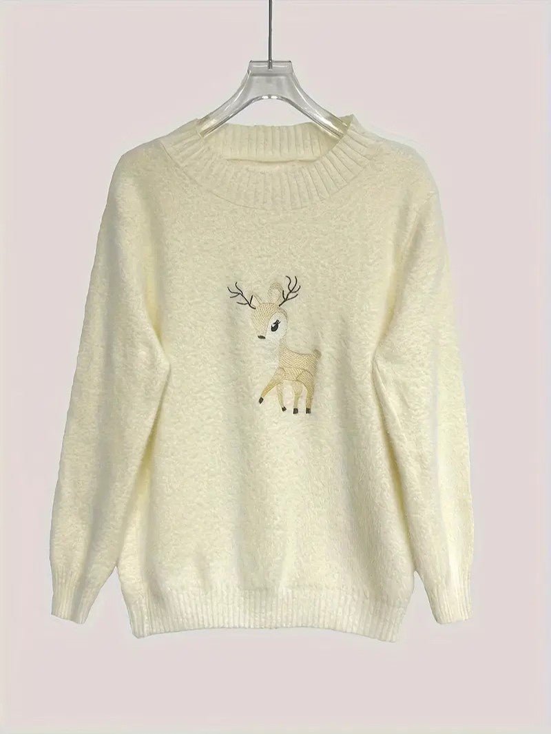 Women’s Reindeer Embroidered Half - Turtleneck Sweater - Ladies Christmas Jumpers - Wild Eye Vision