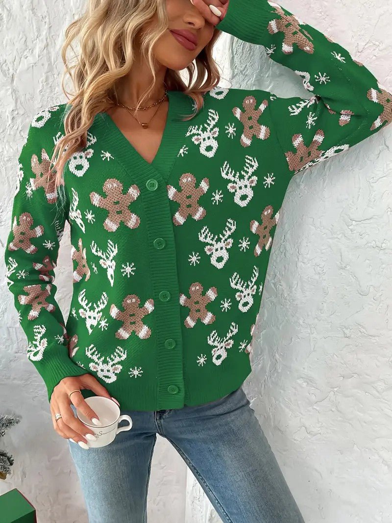 Women’s Reindeer & Snowflake V - Neck Cardigan - Ladies Christmas Jumpers - Wild Eye Vision