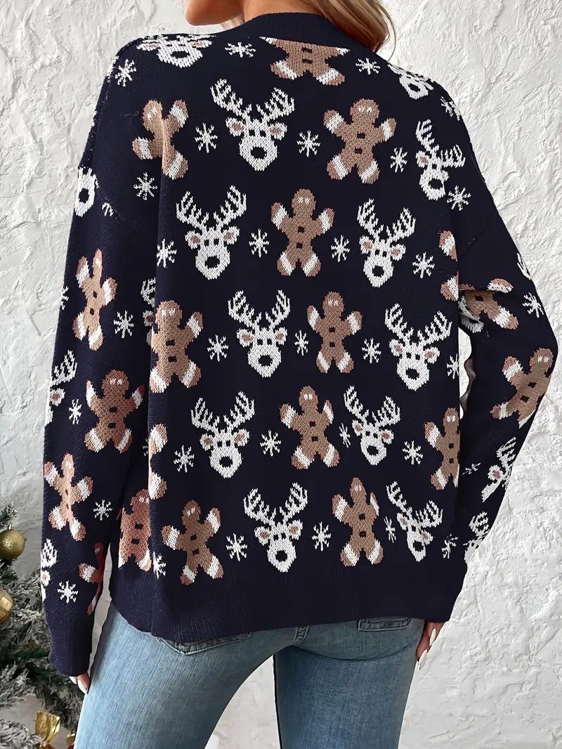 Women’s Reindeer & Snowflake V - Neck Cardigan - Ladies Christmas Jumpers - Wild Eye Vision