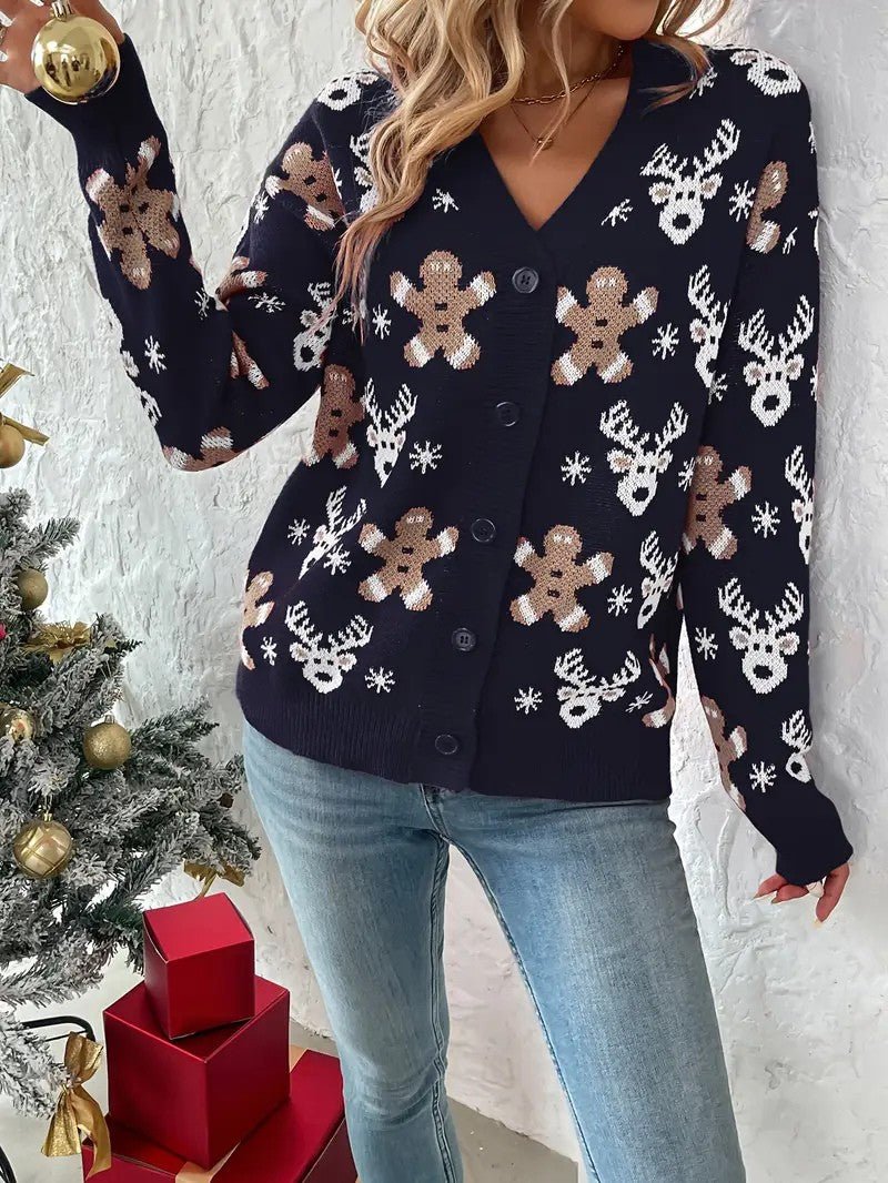 Women’s Reindeer & Snowflake V - Neck Cardigan - Ladies Christmas Jumpers - Wild Eye Vision