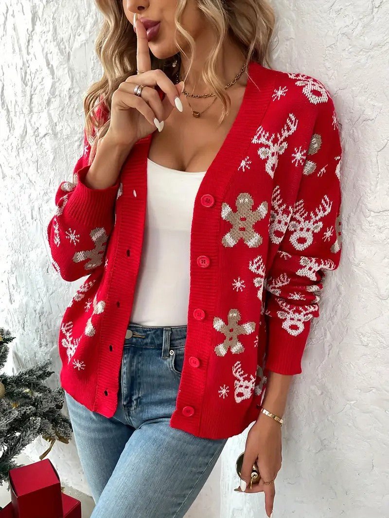 Women’s Reindeer & Snowflake V - Neck Cardigan - Ladies Christmas Jumpers - Wild Eye Vision